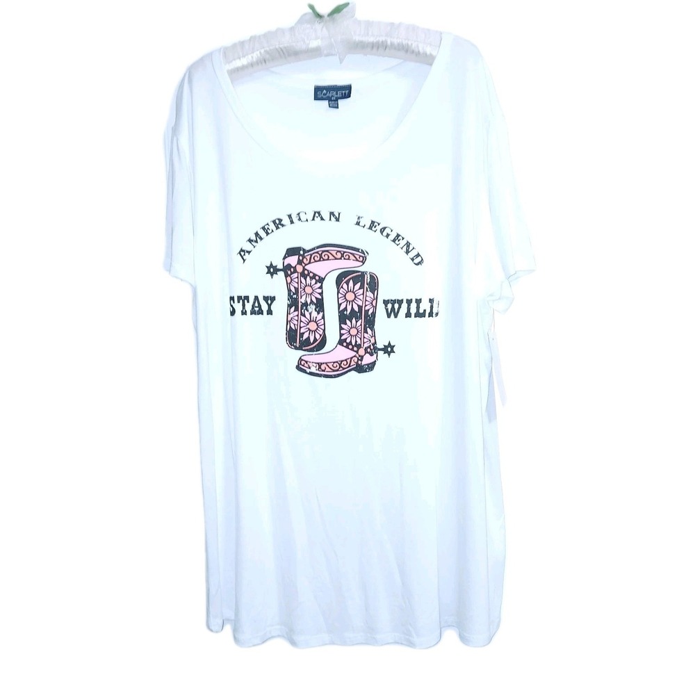 Western Women T Shirt 3X White Boots Country Rodeo Ranch Wild Cowgirl Farm Spurs